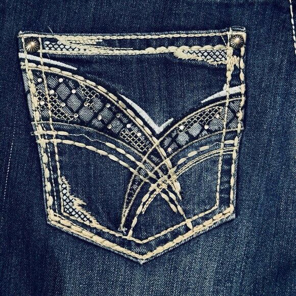 ND WEEKEND Jeans Women's Sz 6 Dark Blue Skinny‎ Embroidered Studs Stones Pockets - Picture 3 of 16